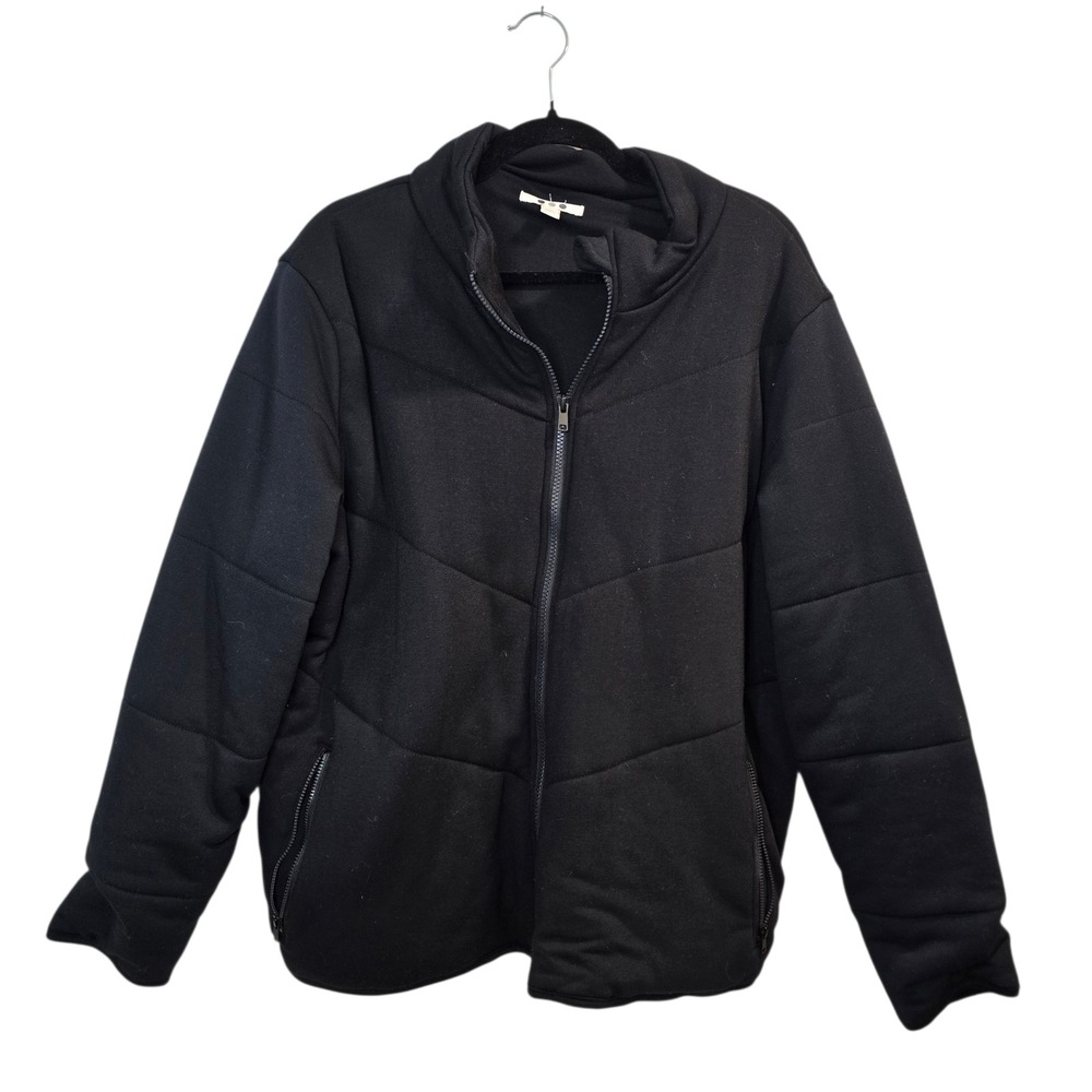Three Dots Black Quilted Bomber Jacket Zip Front‎ Puffer Style Women's XL